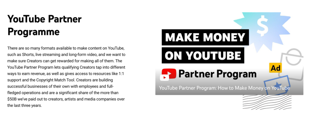 YouTube Partner Program startpagina