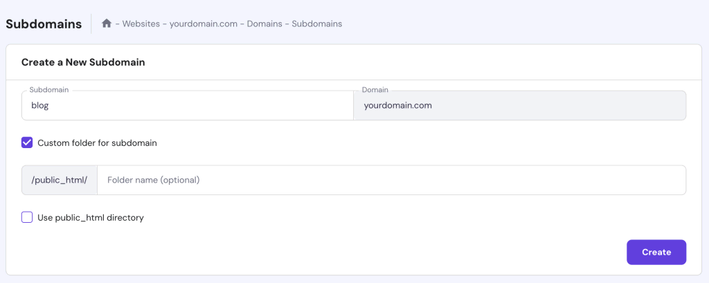 Subdomein aanmaken