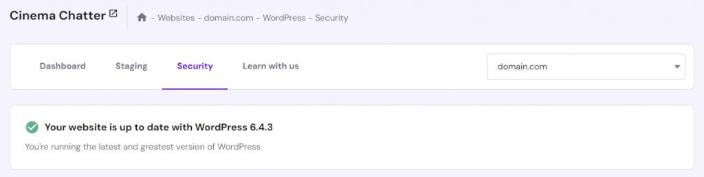 Ga dan naar WordPress → Beveiliging in het hPanel.
