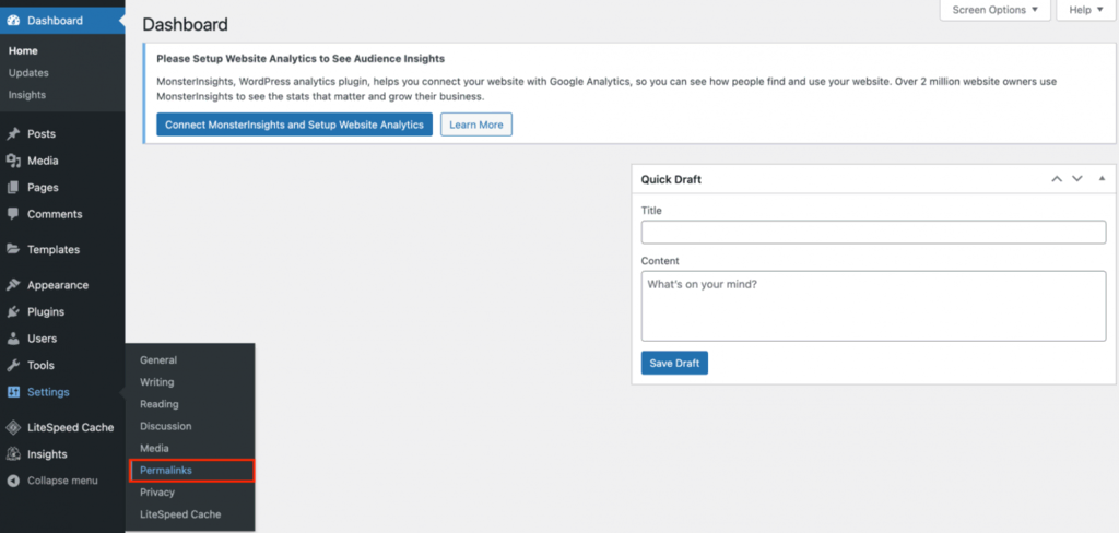 Ga naar instellingen en klik vervolgens op Permalinks.