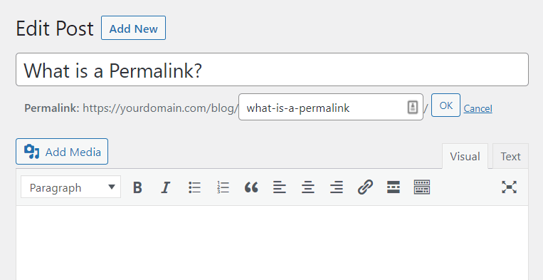 Permalink aanpassen in traditionele editor.