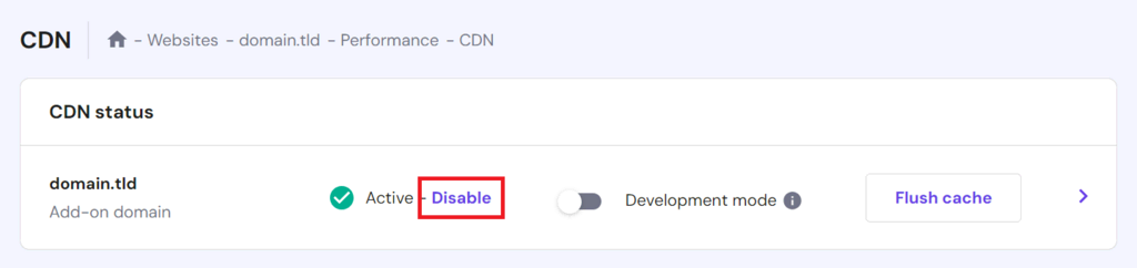 Screenshot CDN Status uitschakelen optie
