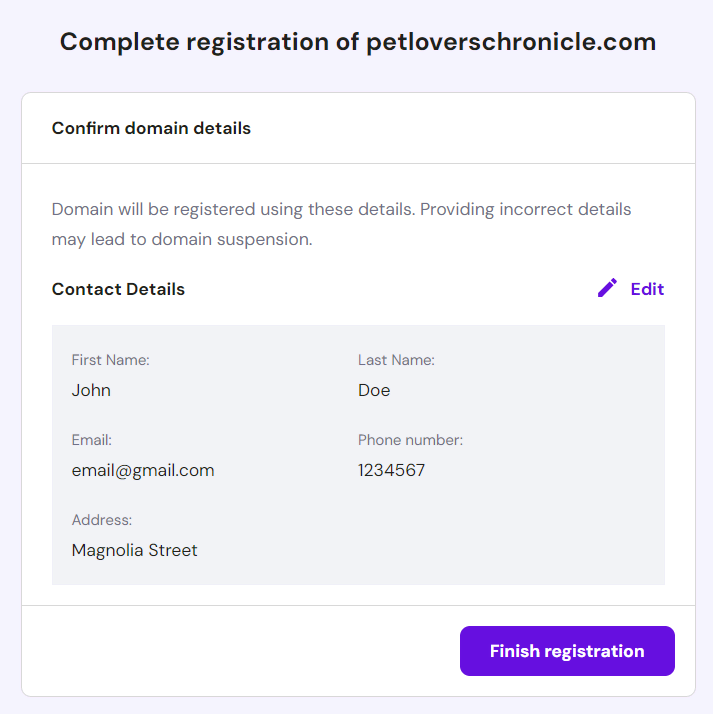 Domeinregistratie afronden
