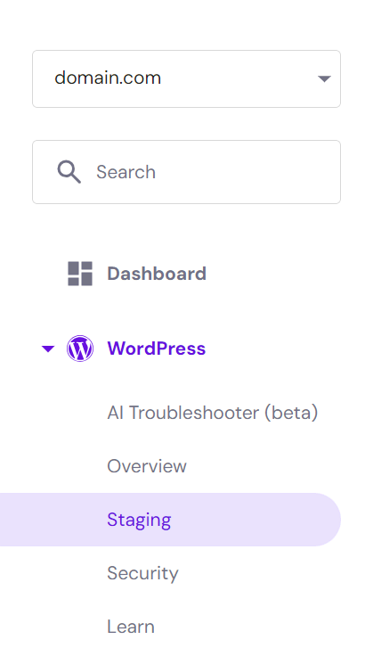 Navigeer naar WordPress → Staging vanuit het configuratiescherm van je hosting.
