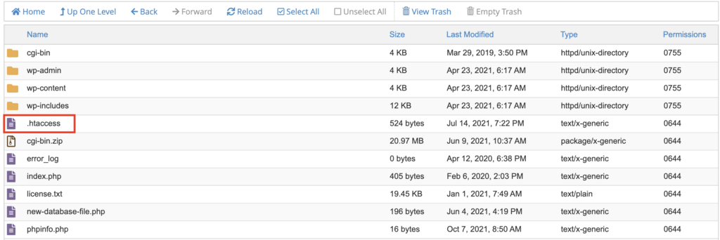 cPanel - .htaccess bestand in verborgen bestanden lijst
