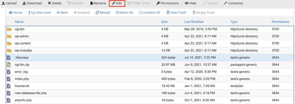 cPanel - .htaccess bestand openen