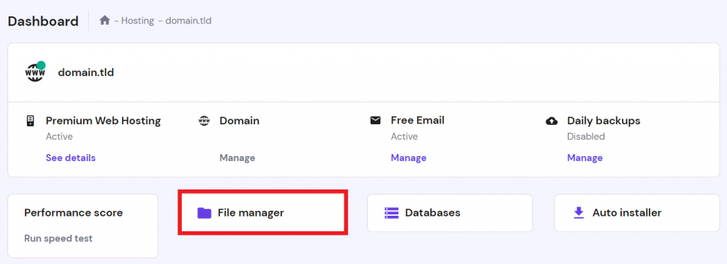 hPanel - Hostinger hPanel dashboard bestandsbeheer