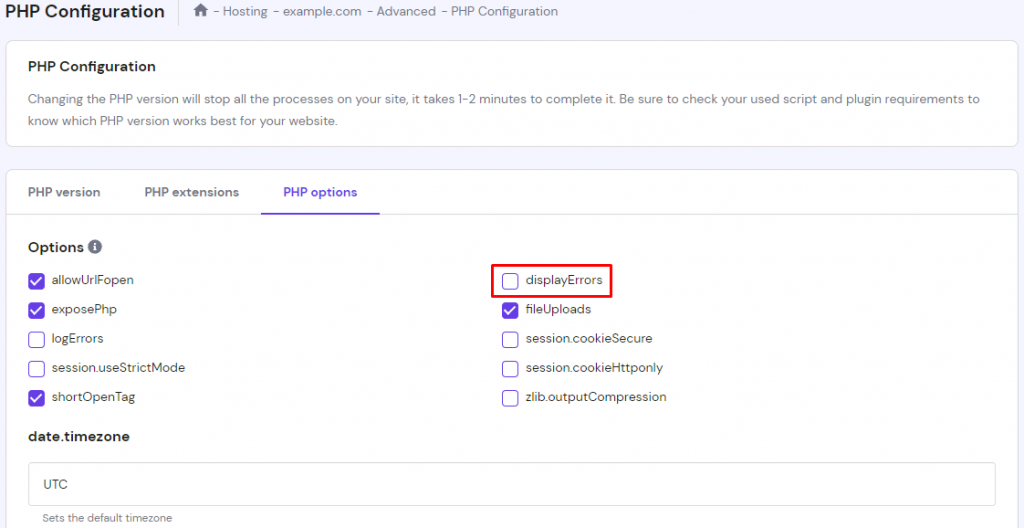PHP-configuratie - foutrapportage uitschakelen.