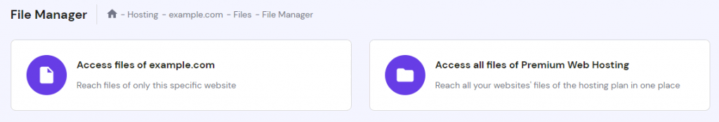 Bij Hostinger kun je het Bestandsbeheer vinden onder de sectie Bestanden op het hPanel dashboard