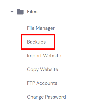 Ga in hPanel naar dashboard en navigeer naar naar Bestanden → Back-ups.