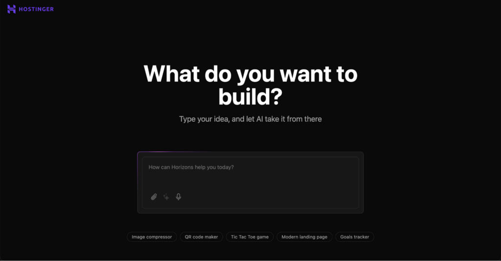 Hostinger Horizons startpagina