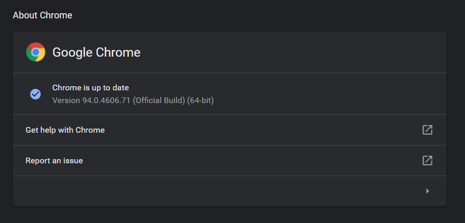Information about Google Chrome's version