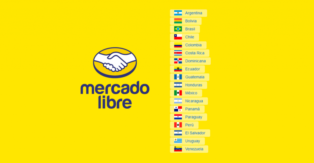 Página de selección de configuración regional de la empresa de mercado en línea Mercado Libre