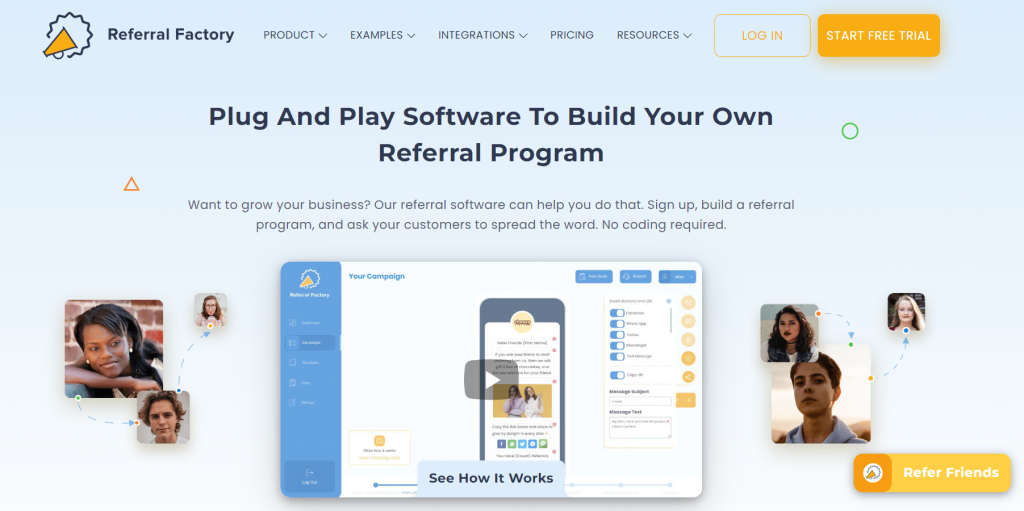 Referral-Factory La page d'accueil de Referral Factory, une plateforme de marketing de recommandation.