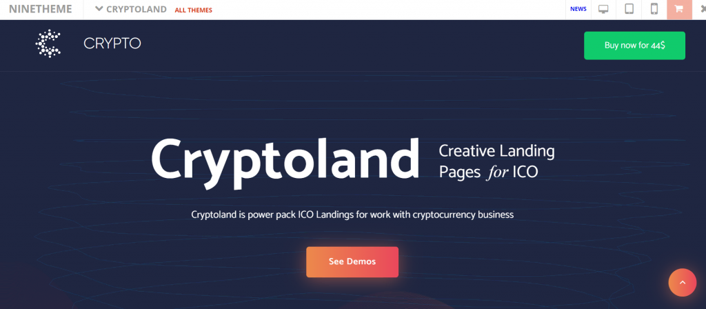 themes-crypto-wordpress La page de prévisualisation de Cryptoland, un thème WordPress