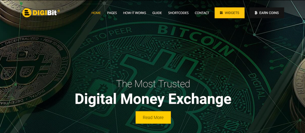 themes-crypto-wordpress La page de prévisualisation de DigiBit, un thème WordPress