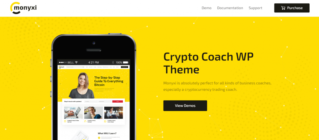 themes-crypto-wordpress La page de prévisualisation de Monyxi, un thème WordPress.