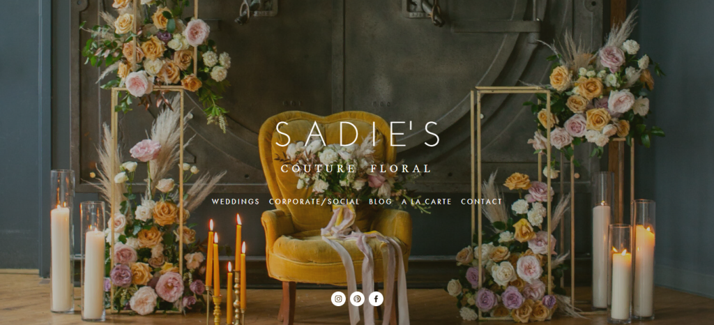 Page d'accueil du site web de Sadie's Couture Floral