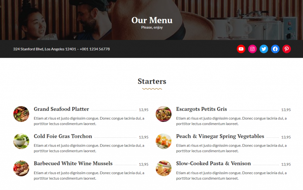 themes-wordpress-simples Le site démo du thème Carbone montrant la section menu