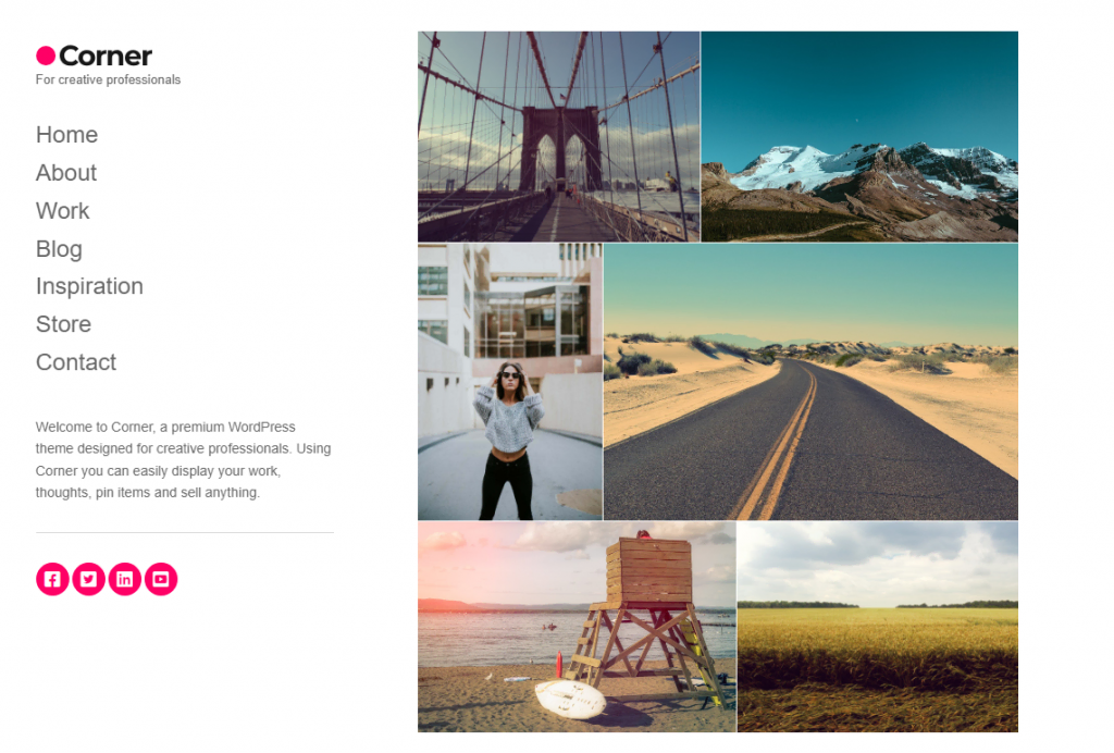 themes-wordpress-simples Le site démo du thème Corner montrant la section portfolio