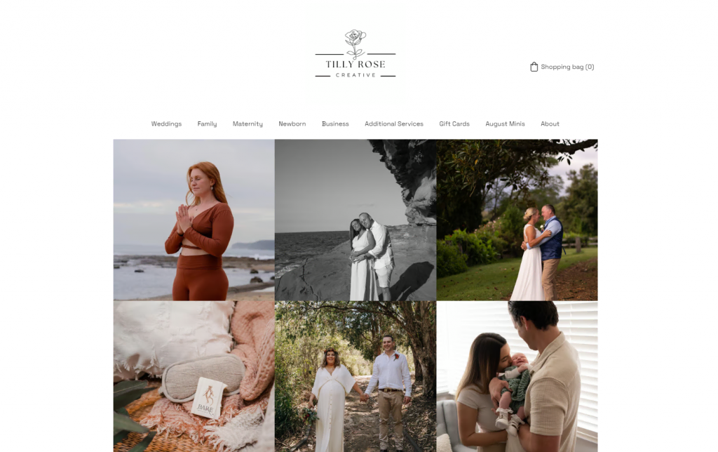 site-photographe Page d'accueil du site de Tilly Rose Creative