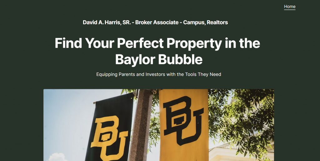 sites-pour-agents-immobiliers La page d'accueil de Baylor Bubble Real Estate Alerts