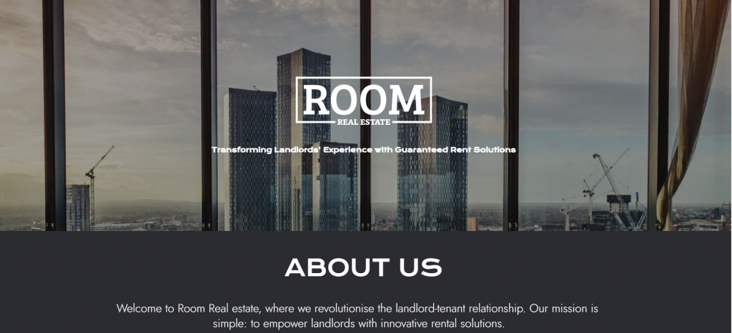 sites-pour-agents-immobiliers La page d'accueil de Room Real Estate