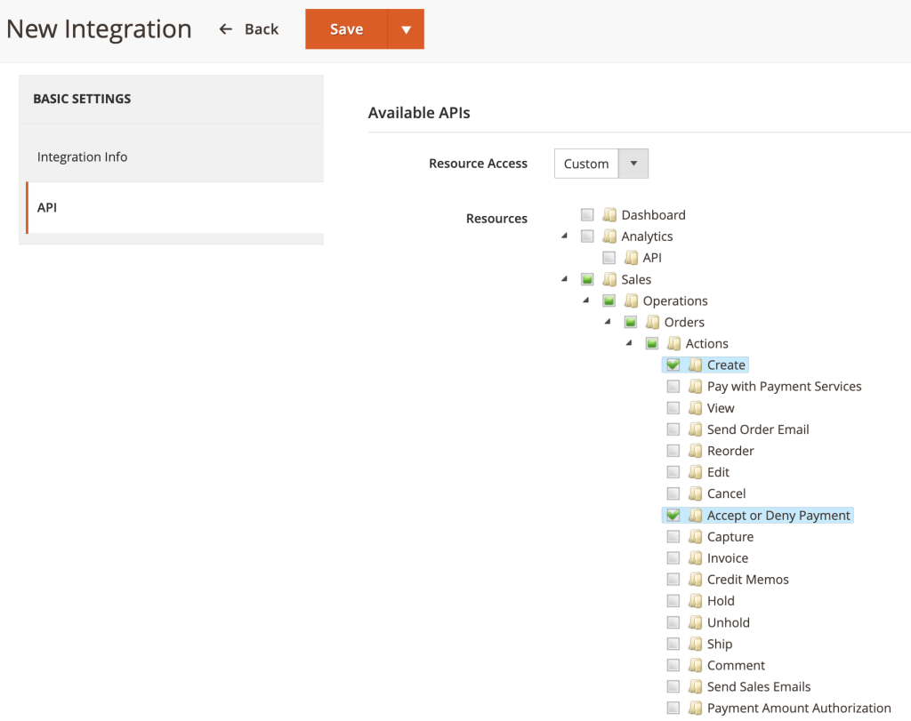 Configuración de permisos de API en Magento 2